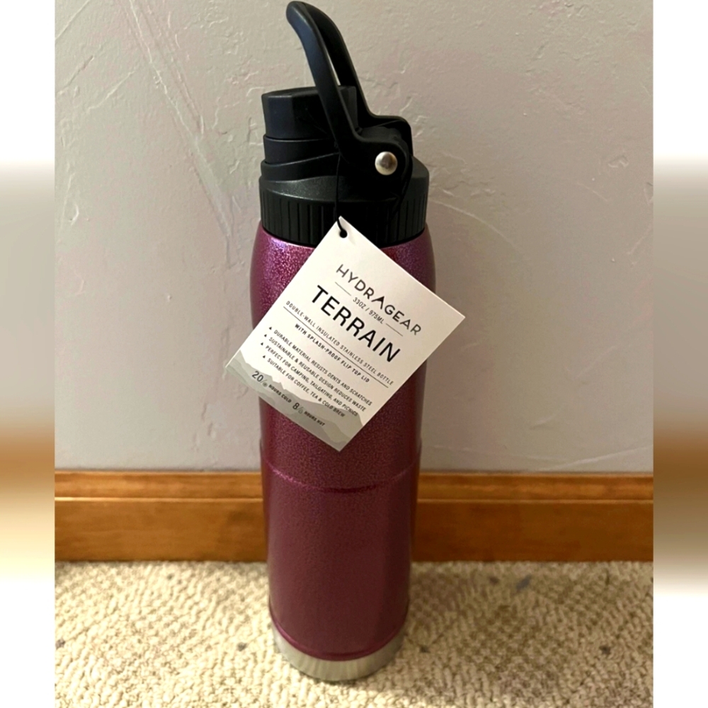 Hydragear Terrain Sport Maroon Stainless Steel Water Bottle 33 Oz/975ml EUC